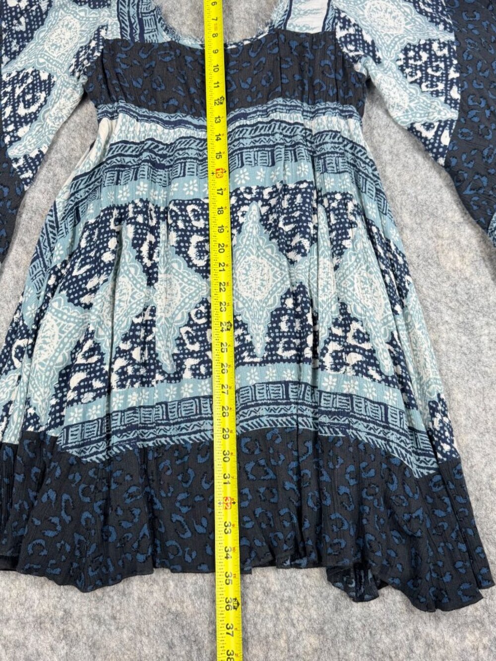 Free People Dress Kaftan Sleeve Mini Blue Boho Ruffle Sz S Square Neck Peasant - Picture 7 of 10